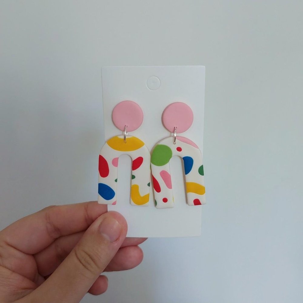 Pink Stud Colourful Abstract Earrings - Picture 2 of 2